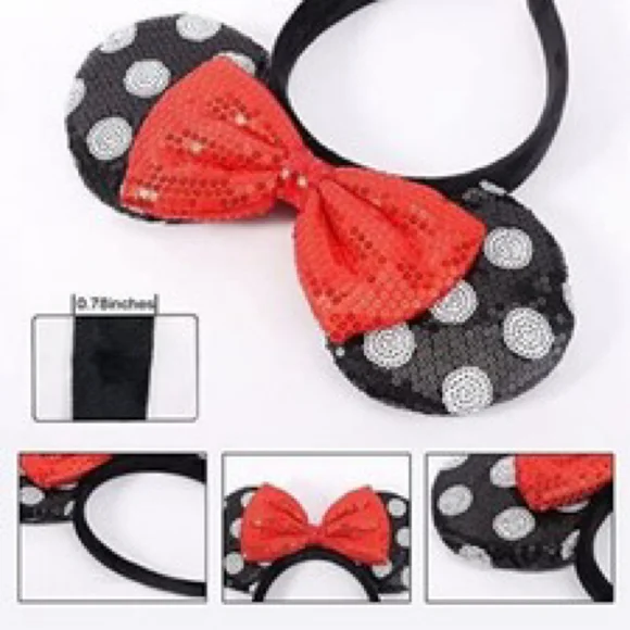 Disney World Minnie Mouse Ears Bow Headbands 2PCS Classic Sequin Disneyland - Picture 2 of 8